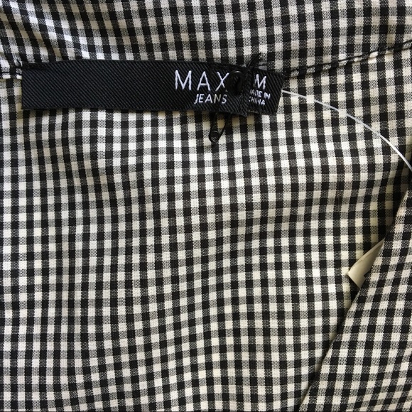 Max Jeans Black White Gingham Top Front tie Medium - Picture 4 of 5